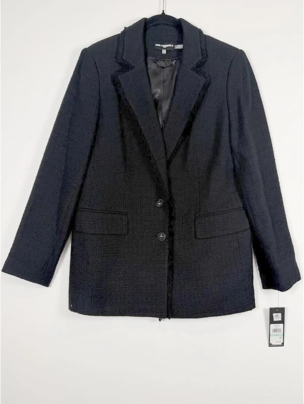 New! Karl Lagerfeld Women's Essential Tweed Fringe-Trim Blazer Size 8‎